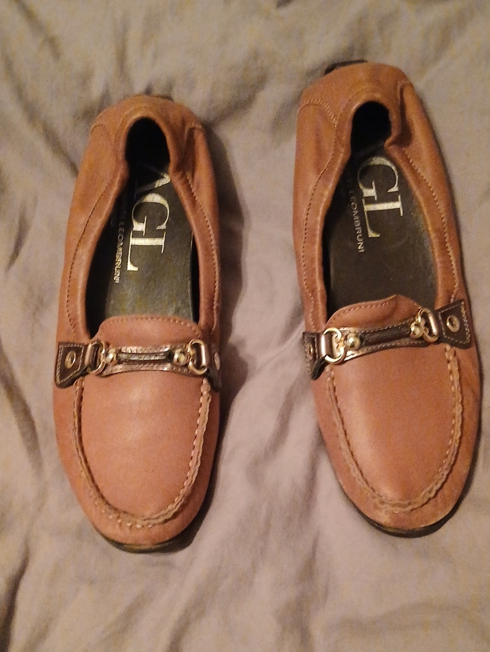 Attilio Giusti Leombruni Tan Leather Moccasins with Gold Bit